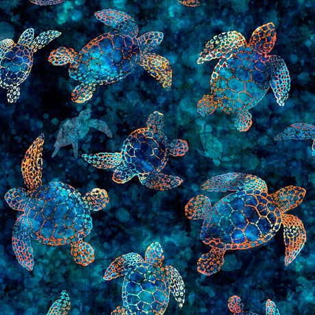 Quilting Treasures: - Oceana - Sea Turtles - Lagoon - 27098-W - ©Dan Morris