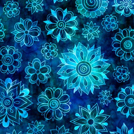Quilting Treasures: Bohemian Dream - Flower Toss - Blue - 29019-W