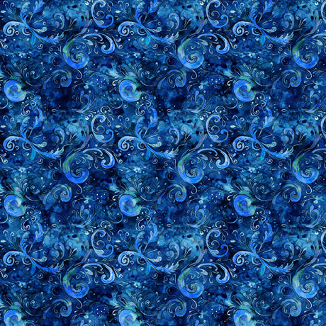 Quilting Treasures: Midnight Blooms - Filigree Scroll Royal - 30621-Y