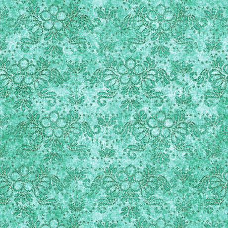 Quilting Treasures: In Stitches - Stitched Floral Print - Dark Mint - 30661-H