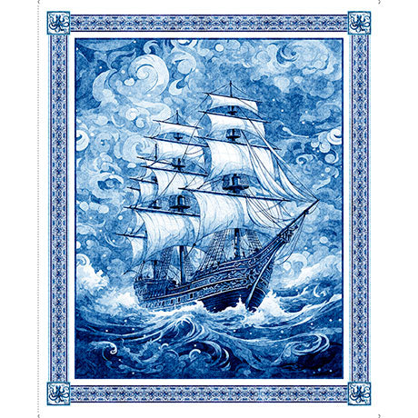 Quilting Treasures: Ocean Blues - Ship Panel - Panel - 30854-B