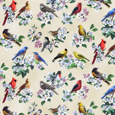 Elizabeth Studios: Tweethearts - Allover Birds - 40001E-Creme