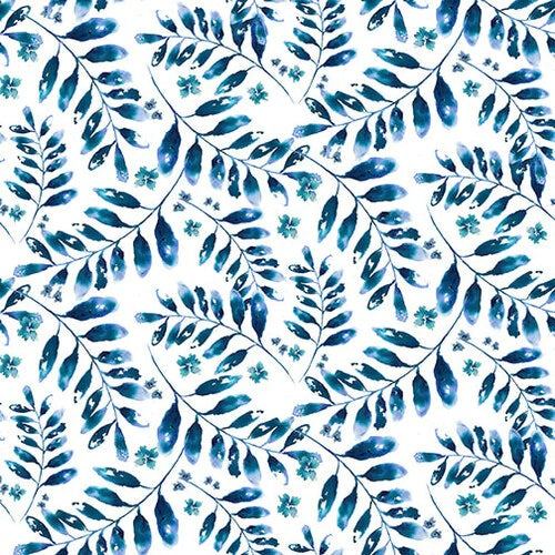 Henry Glass: Mid Sapphire - Tossed Leafy Vines - 9386-1