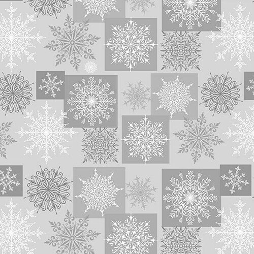 Henry Glass: Holidays Lane - Snowflakes in Squares - Gray - 9631-90