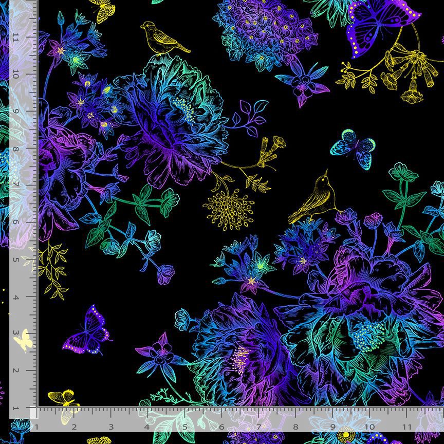 Timeless Treasures: - Flora - Floral Bird Etching Metallic - CM2893