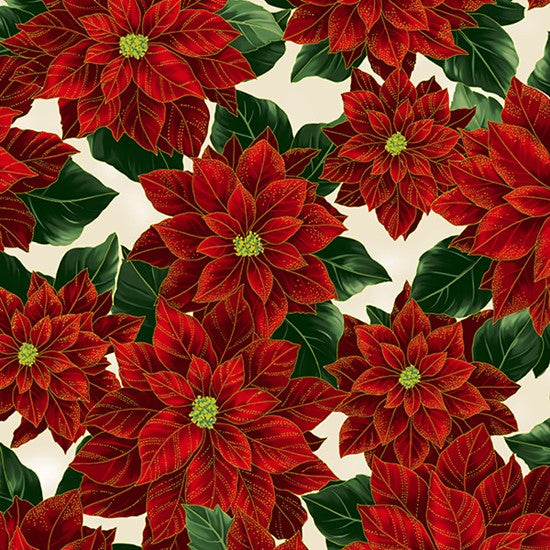 Hoffman: Holiday Wishes - Poinsettias - U7766-20G - Metallic