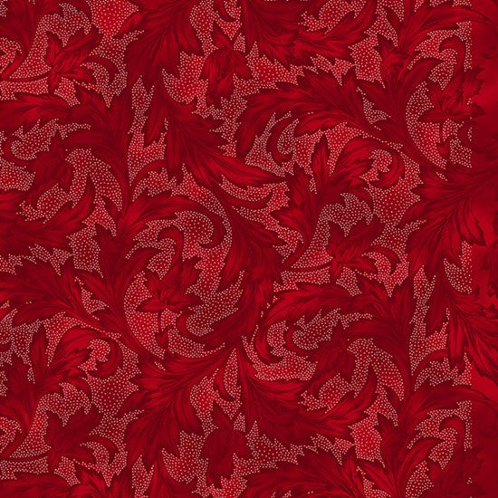 Hoffman: Holiday Wishes - Swirling Leaves - Crimson - U7768-10S - Metallic