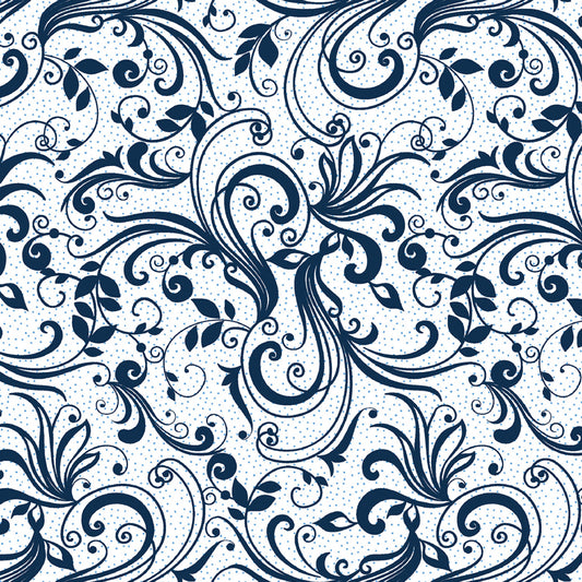 Benartex: Shorelights - White Blue Rhapsody - Scroll - 94070B-50