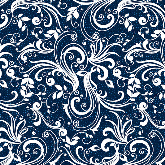Benartex: Shorelights - Navy Blue Rhapsody - Scroll - 94070B-55