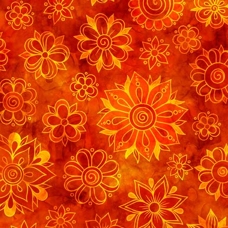 Quilting Treasures: Bohemian Dream - Flower Toss - Orange - 29019-O