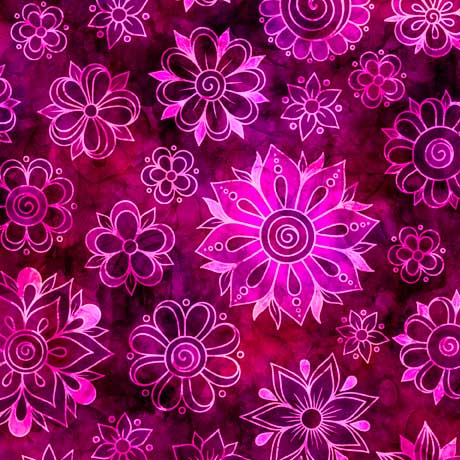 Quilting Treasures: Bohemian Dream - Flower Toss - Violet - 29019-V