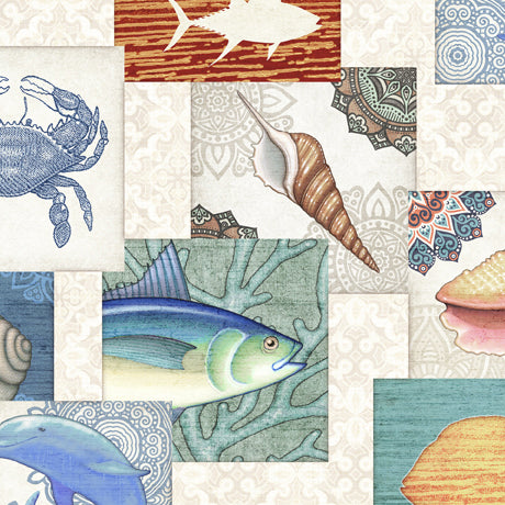108" Quilt Back - Quilting Treasures - Got Your Back - Sea Life Patches - 29263-E