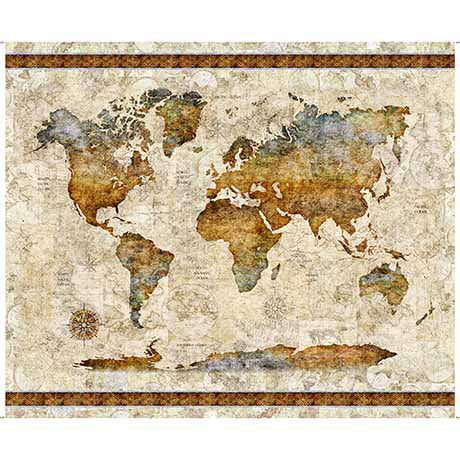 Quilting Treasures: Globetrotter - Map Panel - Panel - 30527-E