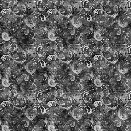 Quilting Treasures: Midnight Blooms - Filigree Scroll Gray - 30621-K