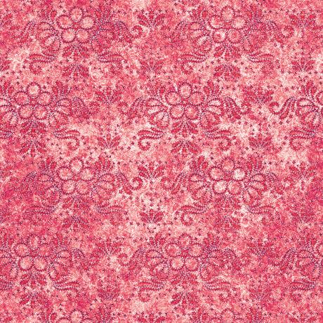 Quilting Treasures: In Stitches - Stitched Floral Print - Dark Pink - 30661-P