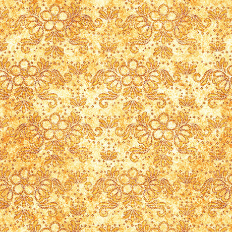 Quilting Treasures: In Stitches - Stitched Floral Print - Gold - 30661-S