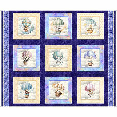 Quilting Treasures: Oh The Places - Animals in Hot Air Balloons - Panel - 30665-V