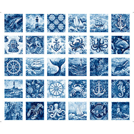 Quilting Treasures: Ocean Blues - Nautical Motif Patches - Panel - 30855-B