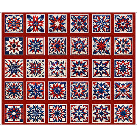 Quilting Treasures: American Tapestry - Quilt Blocks Red - Panel - 30865-R