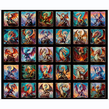 Quilting Treasures: Dragon's Song - Dragon Blocks - Panel - 31150-J