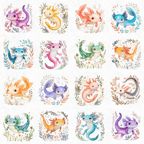 Quilting Treasures: QT Cuties 2 - Axolotl Vignettes - White - 31453-Z