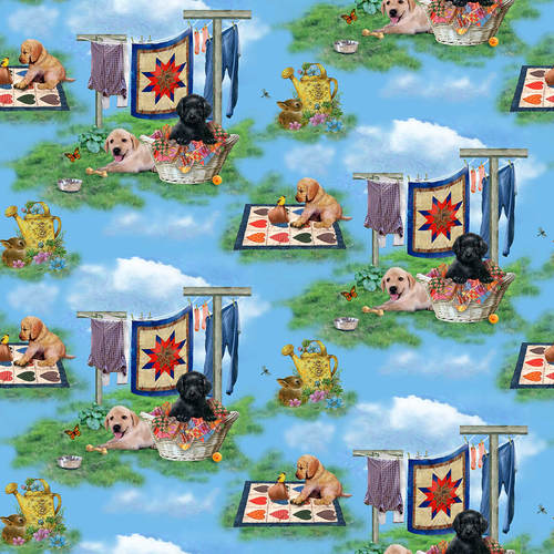 Henry Glass:  Pups in the Garden - Scenic - 9332-17