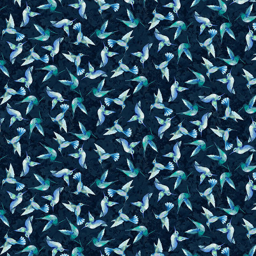 Henry Glass: Mid Sapphire - Tossed Hummingbirds - 9384-77