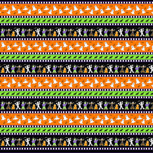 Henry Glass: Here We Glow - Halloween Stripe - 9543G-93- Glow In The Dark