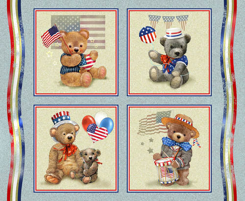 Henry Glass: Teddy's  America - Teddy Blocks - Panel - 9588-11