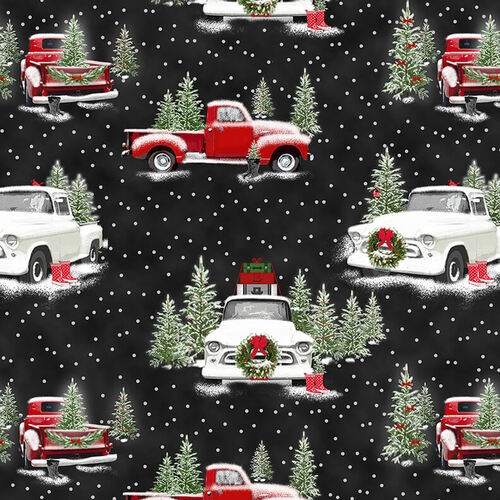 Henry Glass: The Tradition 11 - Large Red & White Trucks Allover - 9726-99