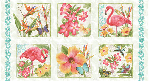 Henry Glass: Pink Paradise - Large Blocks Tropical Flowers - 9869-18