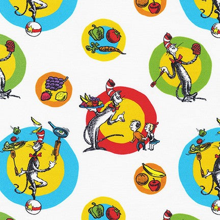 Robert Kaufman: Dr Seuss Enterprises Seuss Chef White Cotton Quilting Fabric ADE-20393-1