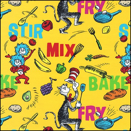 Robert Kaufman Dr Seuss Enterprises Seuss Chef Yellow Cotton Quilting Fabric ADE-20394-5