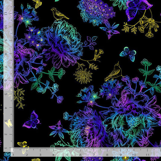Timeless Treasures:  -  Flora - Floral Bird Etching Metallic - CM2893