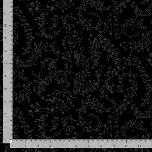 Timeless Treasures:  Basics Blackout - Swirl Music Notes - C3112-Black