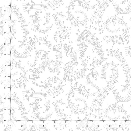 Timeless Treasures:  Basics Whiteout - Swirl Music Notes - C3112-White