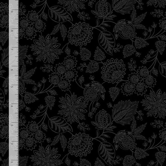 Timeless Treasures:  Basics Blackout - Jacobean Floral - C3119-Black