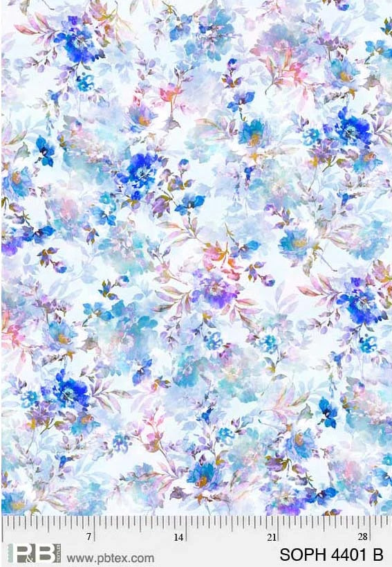 108" Quilt Back - P&B Textiles - Sophia - Blue Floral - SOPH-4401-B