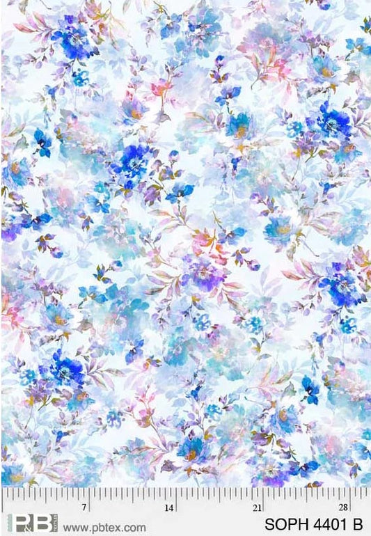 108" Quilt Back - P&B Textiles - Sophia - Blue Floral - SOPH-4401-B
