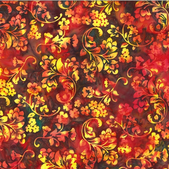 Hoffman:  Bali Batik - Deco Floral - Flame - U2467-67