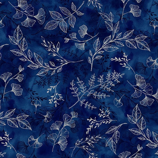 Hoffman:  Fly Home For Winter - Leaves - U4978-19S - Navy - Metallic
