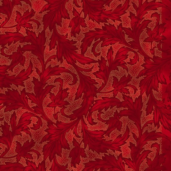 Hoffman: Holiday Wishes - Swirling Leaves - Scarlet - U7768-78G - Metallic